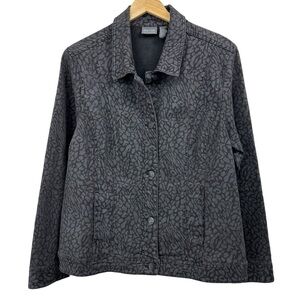 Chico’s Black Gray Animal Print Denim Jean Jacket, size 3